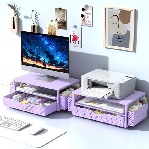 Spacrea Computer Monitor Stand with Drawer and 2 Pen Holders, Purple