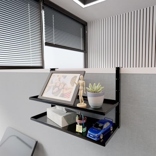 Office Cubicle Shelf - 14.2'' x 5.9'' Dual-Tier Storage Organizer Floating Corner Rack Hanging Shelf Height Adjustable H