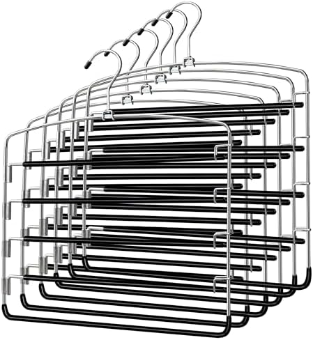 Pants Hangers 9 Pieces,5 Tier Closet Organizers and Storage Clothes Hanger,Hangers Space Saving with Swing Arm,Multiple Metal Hanger Clothes Organization for Pants Trousers Jeans Leggings Slacks