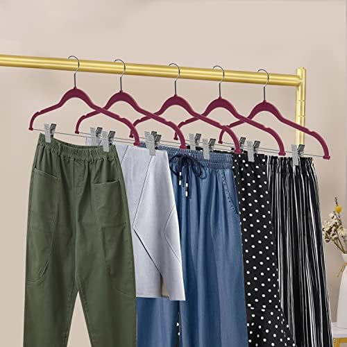 80 Pack Raspberry Quality Plastic Non Velvet Non-Flocked Thin Compact Coat Hangers with Metal Clips for Skirts Pants Blouses 360° Swivel Hook