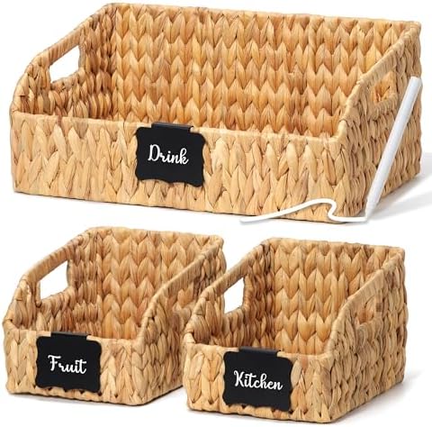 Pantry Baskets for Organizing,Wicker Storage Bins,3 Pack,Natural