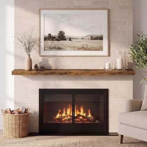 Fun Memories 60 Inch Fireplace Mantel Set of 2, Long Floating Shelf for Bedroom|Living Room, Wall Mounted Farmhouse Disp