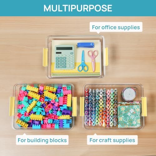 Vtopmart 4 Pack 6 Qt Plastic Storage Bins with Lids, Sensory Bins, Yellow