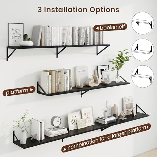 Axeman Deep Floating Shelves, 55'' x 10'' Black Wall Shelves Set of 2