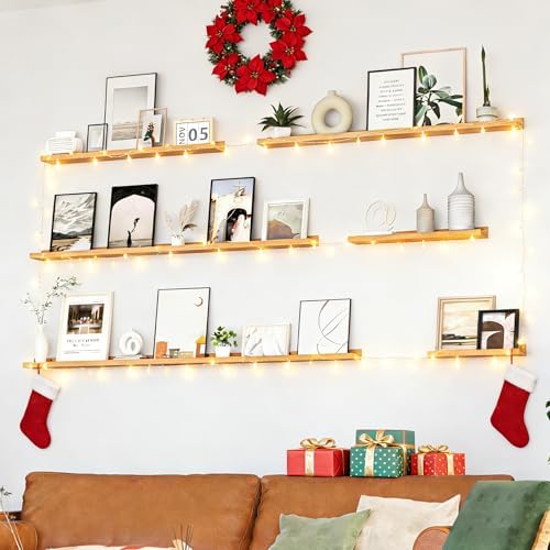Heimlove Picture Ledge Shelf, Floating Shelves Set of 2, 56 Inches Picture Shelf for Wall with Ledge, Kids Bookshelf Wall Mounted for Living Room Bedroom Decor Books Photo Frames, Natural Oak