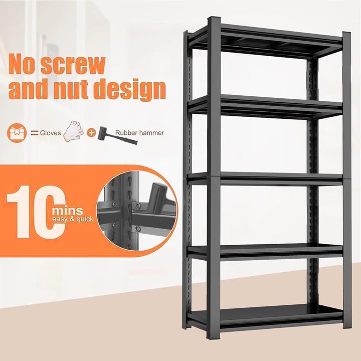 Modern Book Shelf, Display Bookcase, Bolt-free Metal Storage Shelves for Books CDs Movies Garage Kit, Adjustable Bookshe