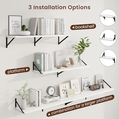 Axeman Deep Floating Shelves, 36'' x 10'' White Wall Shelves Set of 2