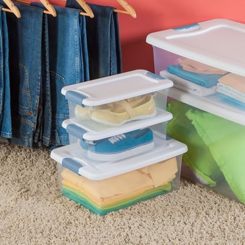 Sterilite 6 Qt Latching Storage Box, Stackable Bin with Latch Lid, Plastic Container to Organize Shoes on Closet Shelf, 