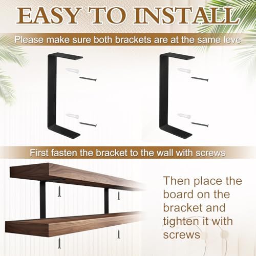 Shimeyao 2 Pack 5 Inch Heavy Duty Double Floating Shelf Brackets 1/5 Inch Thick U Shaped Shelf Bracket with Mounting Har