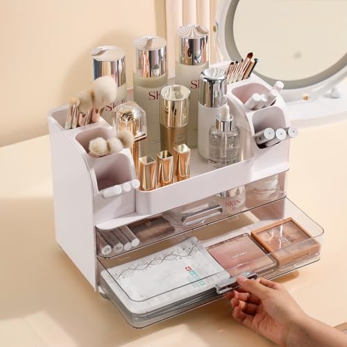 Anyoifax Makeup Organizer Countertop with Large Drawers, White