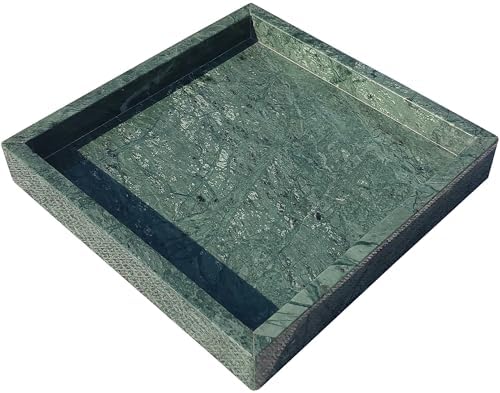 8x8 Natural Marble Vanity Tray: Polished Luxury Square Organizer for Bathroom Kitchen Dresser Makeup Jewelry Coffee Tabl