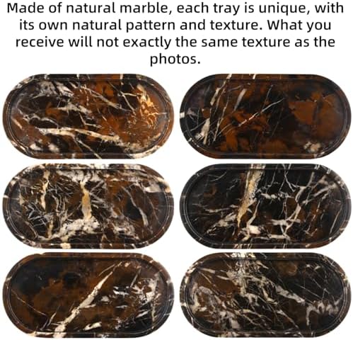 Oval Marble Bathroom Vanity Tray, Black Gold, 12" x 6" x 0.8"