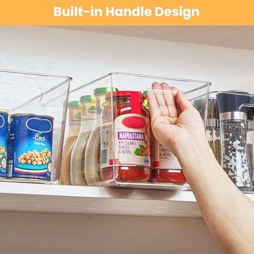 YIHONG Clear Plastic Storage Bins, 16 Pack Pantry Organizer Bins with Handle for Kitchen, Freezer,Cabinet,Closet Organiz