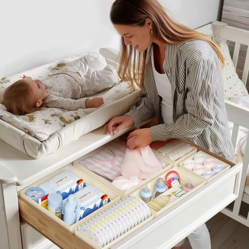DIMJ Drawer Organizer Clothes - 20 Pack Closet Drawer Organizer Bins for Baby Clothes Storage, Fabric Dresser Organizer for Nursery Bedroom, Foldable Small Drawer Dividers for Underwear Socks