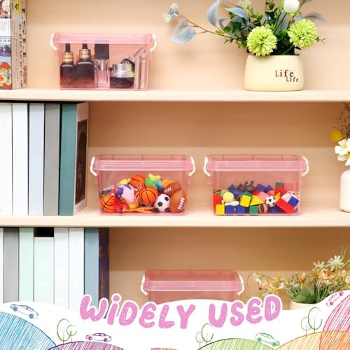 Wenqik 6 Pack Colorful Plastic Storage Bins with Lids, Pink