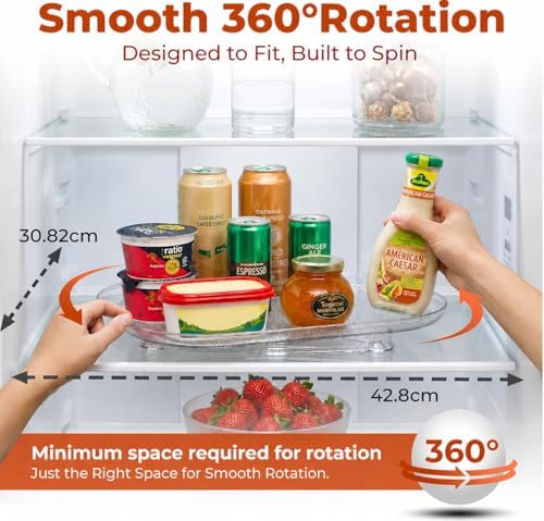 Oizeir Refrigerator Lazy Susan (2PK) - Clear Rectangular Fridge Organizer - Turntable Tray Lazy Susan for Refrigerator -