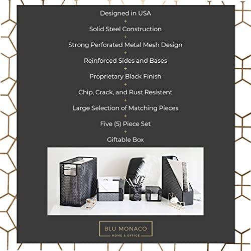 BLU MONACO Black Desk Organizer Set | 5-Piece Metal Office Supplies Collection with Hanging File Organizer, Magazine Holder, Pen Cup, Sticky Note Holder & Letter Sorter | Workspace Organization