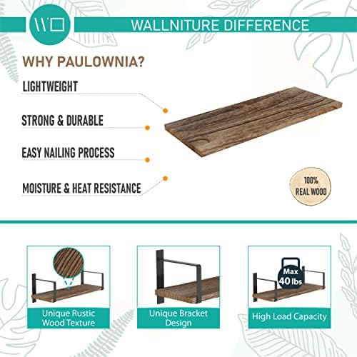 Wallniture Toledo Floating Shelves for Living Room Decor, Floating Bookshelf Set of 3, Burned Finish Rustic Wood Wall Sh