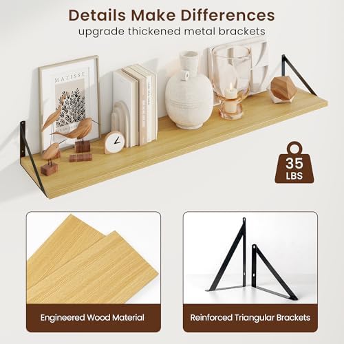 Axeman Deep Floating Shelves, 48'' x 10'' Oak Wall Shelves Set of 2