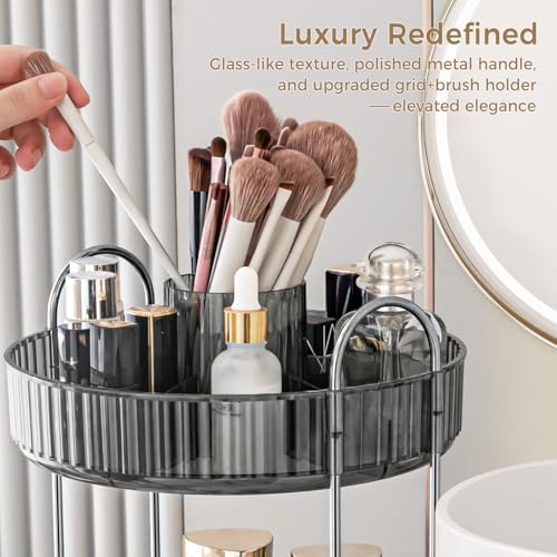 360° Rotating Makeup Organizer, Upgraded 2 Tier Skincare Perfume Organizers for Women, Bathroom Organizer Countertop, Cl