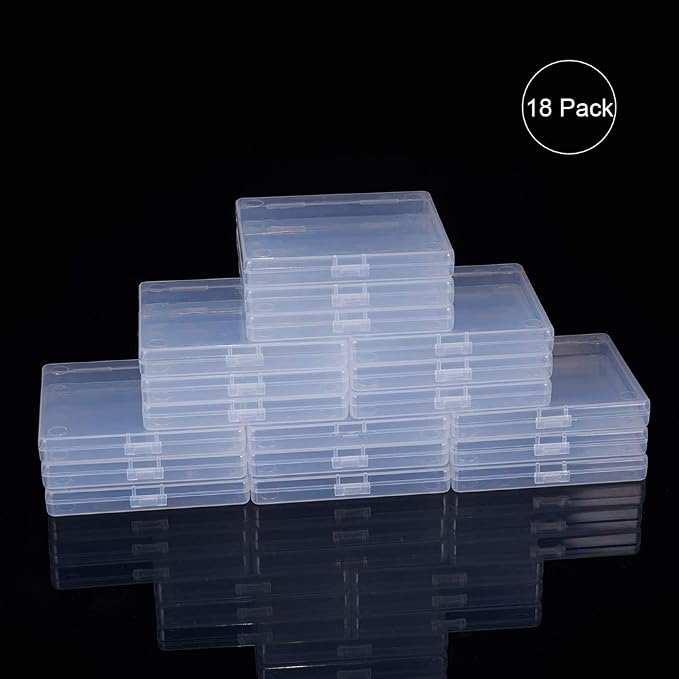 BENECREAT 18 Pack Rectangle Clear Plastic Bead Storage Containers Box Drawer Organizers with Lid for Beads Cards and Other Craft Accessories - 3.3x3x0.47 Inches