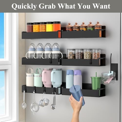 HuggieGems Magnetic Water Bottle Holder for Refrigerator, Cup Holder Organizer for Stanley and Tumbler for Kitchen, 6 Pa