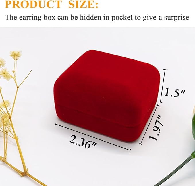 2 Pieces Velvet Earring Box,Stud Earring Gift Box,Jewelry Display Case for Proposal,Engagement,Wedding and Birthday,Red