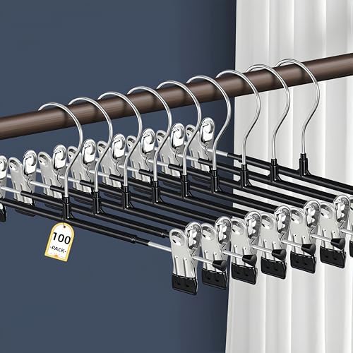 Pants Hangers with Clips Skirt Hangers, 12 Inch 100 Pack, Black