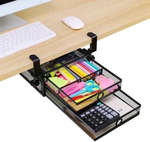 ROSYLINE Under Desk & Desktop Drawer Organizer, 2-Tier Big Capacity
