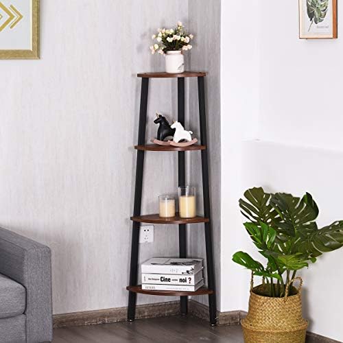 Giantex 4-Tier Corner Shelf Industrial Multipurpose Bookcase, Home or Office Storage Rack, Wood Plant Stand with Metal F