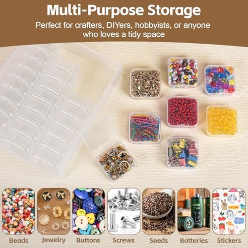 Bead Organizer Box, 62 Pcs Clear Bead Storage Containers, Craft Organizers and Storage with Hinged Lids and Labels, Smal