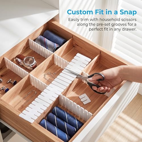 16 Pcs Adjustable Drawer Dividers Organizer, 18.5" Extra Long DIY Plastic Grid Separators, Cuttable Drawer Partitions fo