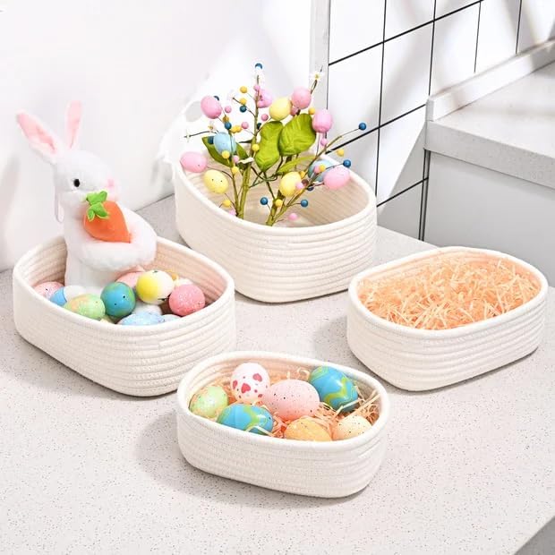 Small Baskets for Organizing, 4-Pack Storage Baskets for Shelves – Woven Basket for Nursery, Dog Toys, or Bathroom, Gift Baskets Empty