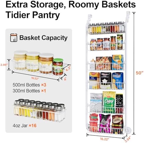 Delamu Over the Door Pantry Organizer, 6-Tier Pantry Organizers and Storage, Metal Cabinet Door Organizer, Hanging Spice