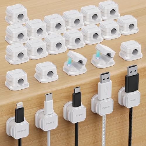 24 Pack Magnetic Cable Clip Organizer Cord Holder, Picozon Adhesive Cable Management, Wire Phone USB Charger Cable Holde