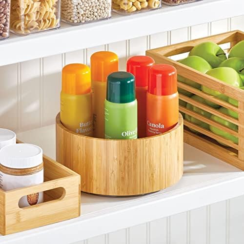 mDesign Lazy Susan Turntable Bamboo Spinner for Kitchen Cabinet, Pantry, Fridge, Cupboards, or Counter, Fully Rotating O