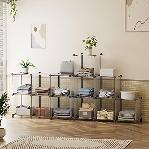 HOMIDEC 6 Light Grey Cube Storage Organizer, Modular Storage Shelf with Hammer, Cube Storage Bin Cabinet Closet Bookshel