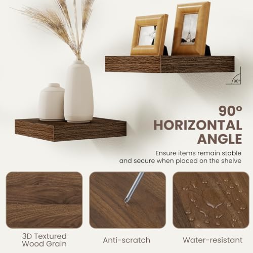 Acovy Floating Shelves for Wall 9 Inch,9.3" Deep Square Floating Shelf Set of 3,Wall Shelves Hanging Shelf with Invisibl