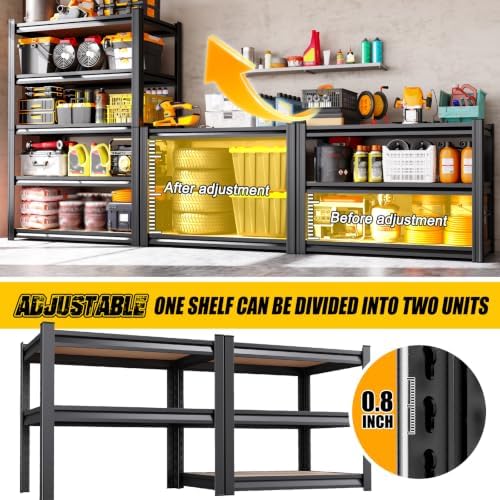 3-Pack Garage Shelving for Large Storage & Whole Home Organization, 78" H x 46" W x 20" D 5-Tier Adjustable Metal Storag