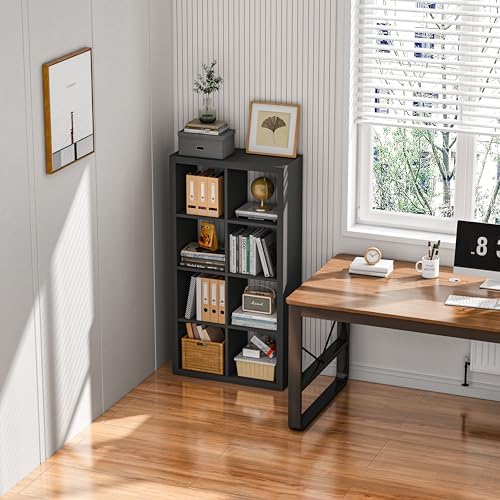 furtble 4-Cube Storage Organizer, Modern Wood Open Bookcase, Multifunctional Display Bookshelf for Living Room, Bedroom,