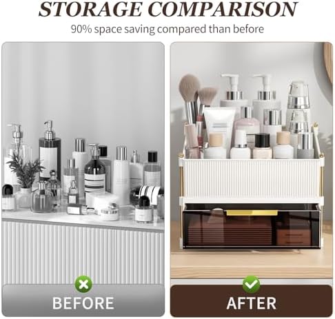 INVSSENE Stackable Makeup Organizer Countertop, Storage Perfume Skincare Cosmetic Lipstick Face Mask Makeup Brush Palett
