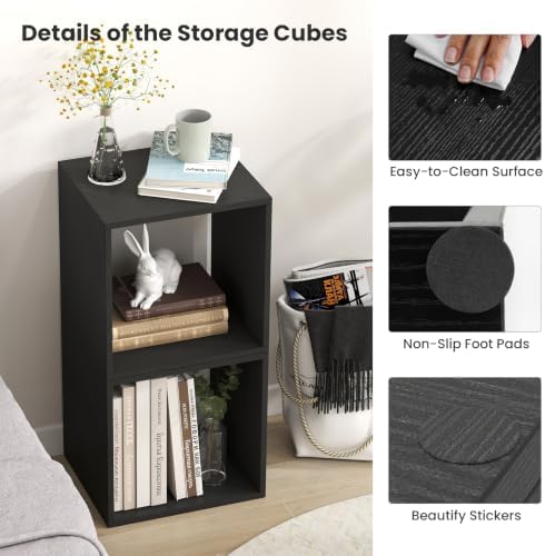 GIANTEX 2 Cube Bookshelf, 2-Tier Stackable Cube Storage Organizer (1,Black)