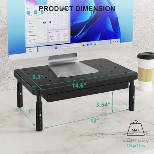 WALI Computer Monitor Stand with Storage, Monitor Riser 3 Height Adjustable