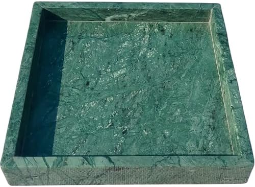 8x8 Natural Marble Vanity Tray: Polished Luxury Square Organizer for Bathroom Kitchen Dresser Makeup Jewelry Coffee Tabl