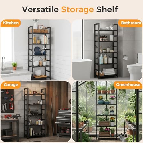 DUMOS 5-Tier Bookshelf, Modern Tall Bookcase Book Shelf