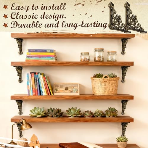 Blulu 8 Pcs Decorative Cast Iron Shelf Bracket L Vintage Bracket, Brass