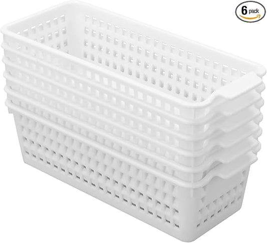 6-Pack White Plastic Storage Basket, Small Storage Bins