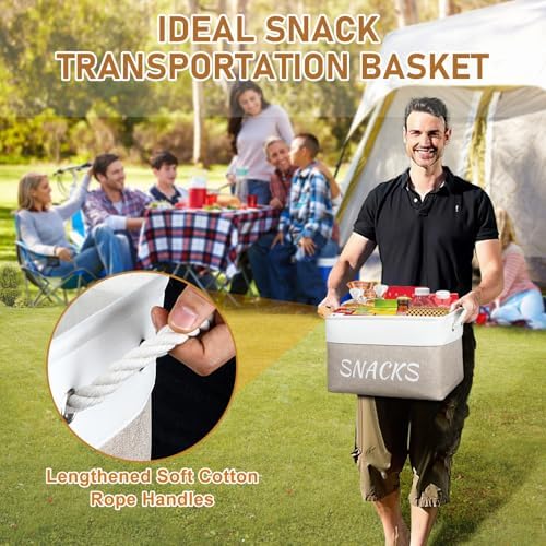 Snack Organizer for Pantry, Decorative Snack Basket with 10pcs Chip Clips, Snack Organizer for Desktop, Collapsible Snac