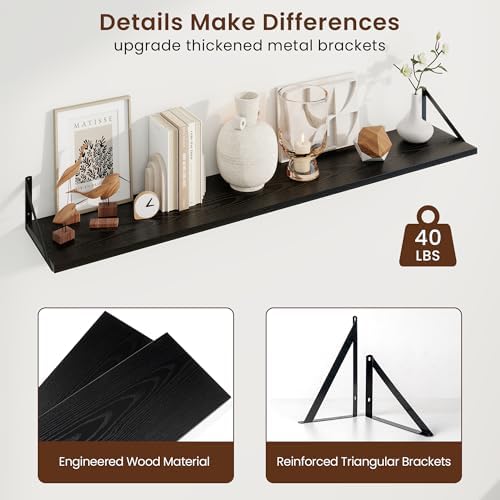 Axeman Deep Floating Shelves, 55'' x 10'' Black Wall Shelves Set of 2