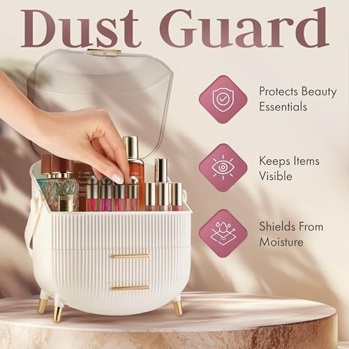 Covered Makeup Cosmetic Countertop - Large Cosmetic Organizer - Trendy Oval Shape Storage for Skin Care Organizer - Clea